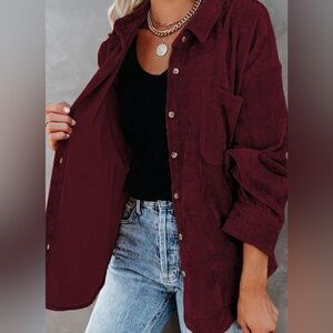 Vintage Maroon Corduroy Like Button Shirt Pocket